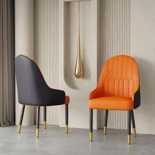 Modern leather dining chair, set of two orange