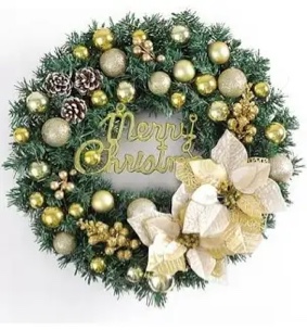 Doorstep Christmas Wreath, Gold Christmas Ball Christmas Wreath, 24 Inch Doorstep Winter Wreath Green Pine Bough Christmas Wreath Reusable Holiday Large Christmas Wreath