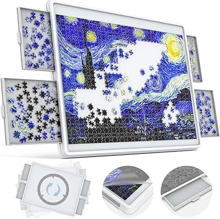 1500 Piece Rotating Puzzle Board 4 Drawers and Cover, 35"x28" Double Sided Felt Mat Portable Jigsaw Puzzle Table with Lazy Susan Spinning for Adults and Kids
