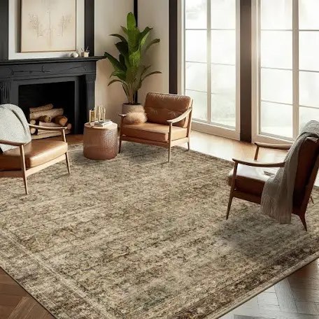 Area Rug 8x10 Washable Rug Brown Vintage Rug Traditional Mat Distressed Indoor Foldable Thin Rug Retro Accent Rug Floral Print Rug Non Slip Carpet Living Room Dining Room Office