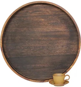 24 x 24 Inch Large Round Serving Tray Rustic Wooden Ottoman Table Tray Decorative Round Coffee Table Tray for Oversized Ottoman Living Room Kitchen Counter Breakfast Tea Coffee, Brown