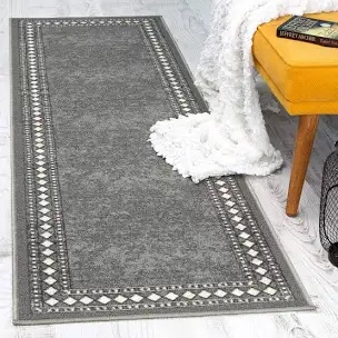 Antep Rugs Alfombras Modern Bordered 2x10 Non-Skid (Non-Slip) Low Profile Pile Rubber Backing Indoor Area Runner Rugs (Gray, 2' x 10')