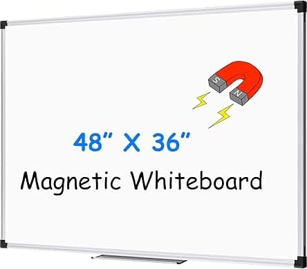 XBoard Large Magnetic Dry Erase Whiteboard 48 x 36 Inch, 4' x 3' Big Premium White Board for Wall with Marker Tray | Silver Aluminum Frame Presentation Board for Home Office Classroom