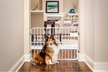 Carlson Pet Products Tuffy Metal Expandable Pet Gate, Includes Small Pet Door, 24 x 22-38 Inch, White