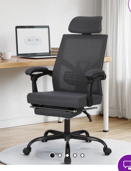 Lawrenson Ergonomic Swivel Mesh Task Office Chair With S-Shaped Backrest, Headrest And Footrest