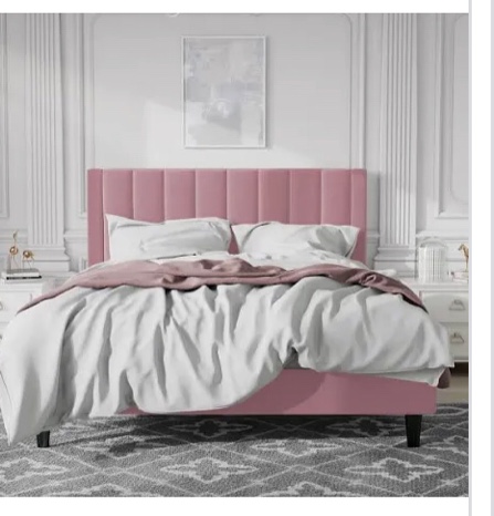 Cleo velvet pink upholstered bed frame queen size