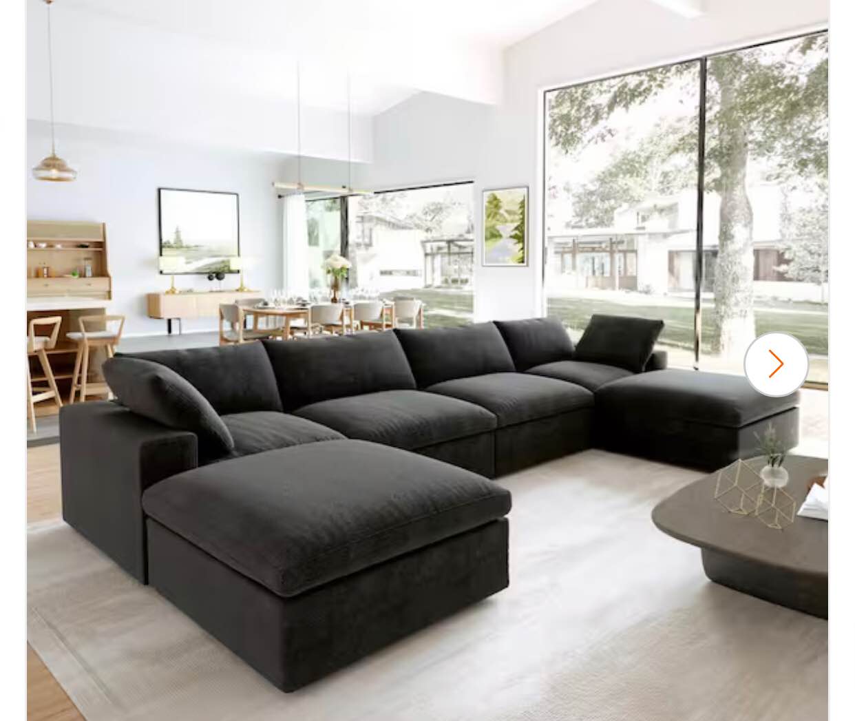 157 in. Square Arm 6-Piece Linen U-shaped Sectional Sofa Cloud Couch in Black with Storage Ottomans MH-SF121BK, Incomplete box 3 only 