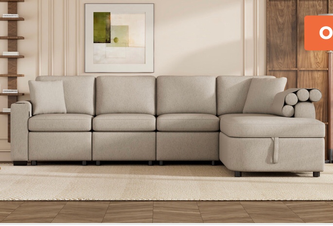 109.8?L Shaped Couch Sectional Sofa With Storage, Incomplete Box 2 of 4 Only (only One Box)