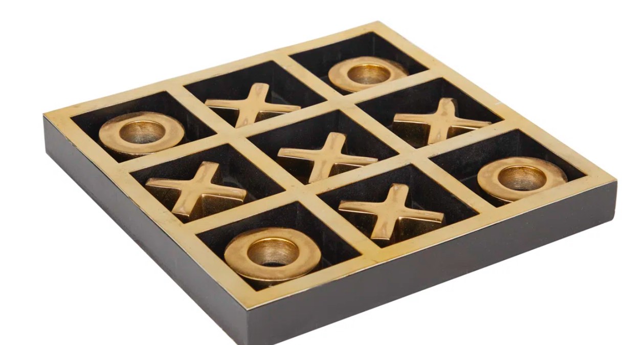 Parlex Aluminum Metal Tic Tac Toe Decor Silver Game Set with Black Frame 