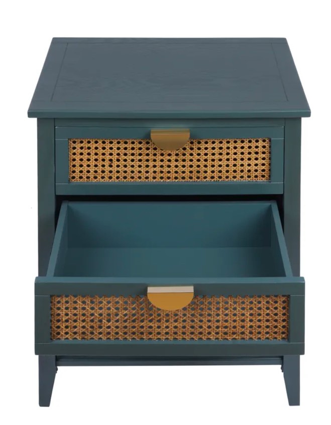 2 Drawer Natural Rattan Side Table for Bedroom and Living Room