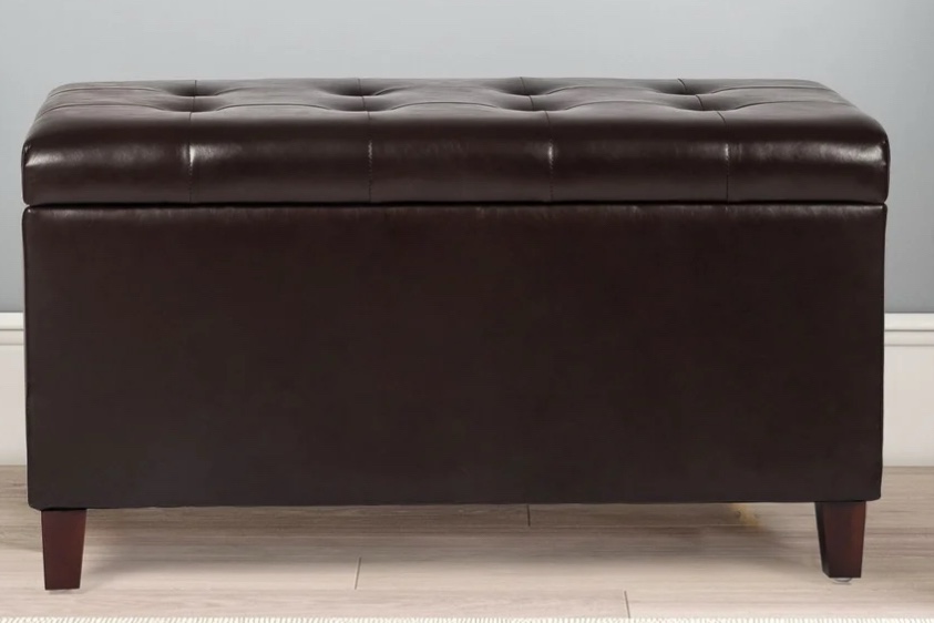 Adeco  Rectangular Storage Ottoman Faux Leather Bench Lift-top Footrest DarkBrown-Faux-Leather Faux Leather, Wood Faux Leather