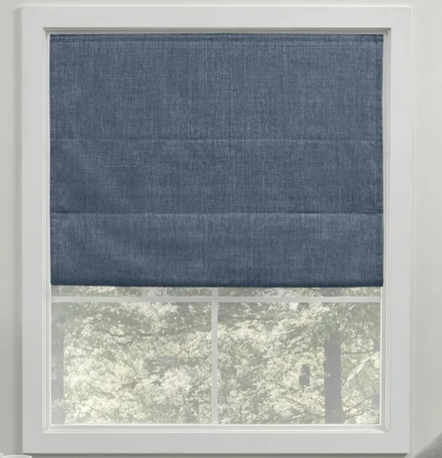Exclusive Home Acadia 100% Blackout Roman Shade, 23"x64", Denim