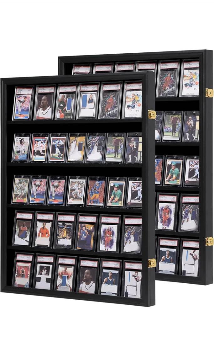 VERANI Baseball Card Display Case - 35 Graded Sports Card Display Frame - Holds Sport Cards with UV Protection Clear View Lockable Wall Cabinet for Football Basketball Trading Card Vertical - 2Pack