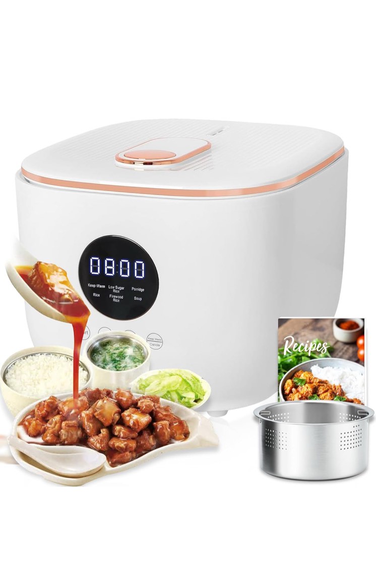 Digital Rice Cooker,Low Sugar Rice Cooker Rice Cooker 6 Cup 3.15Qt Steamer, Soup Pot?Grain Cooker, Multicooker 24h Keep Warm & Timer,Easy To Clean, white