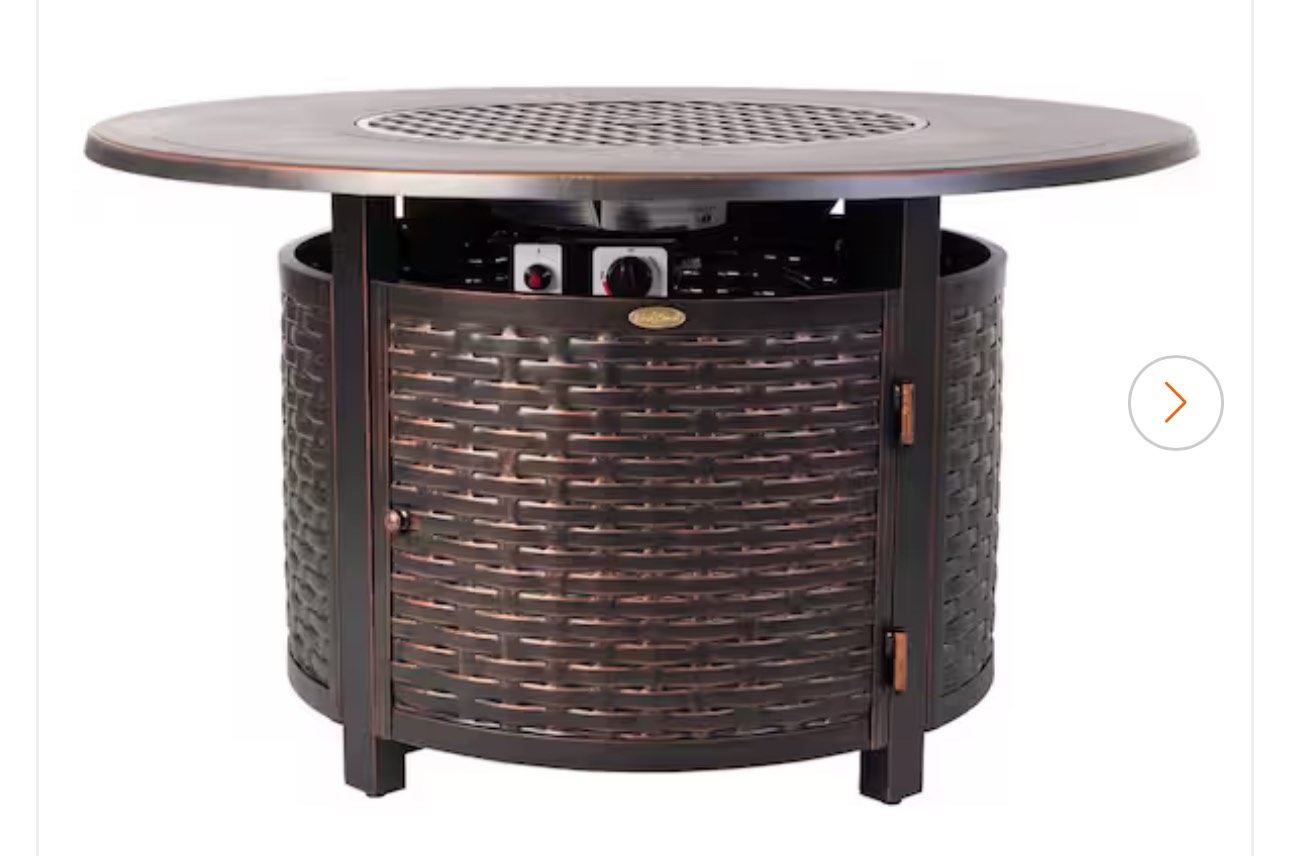 Florence Round Aluminum Propane Fire Pit Table in Antique Bronze with Vinyl Cover