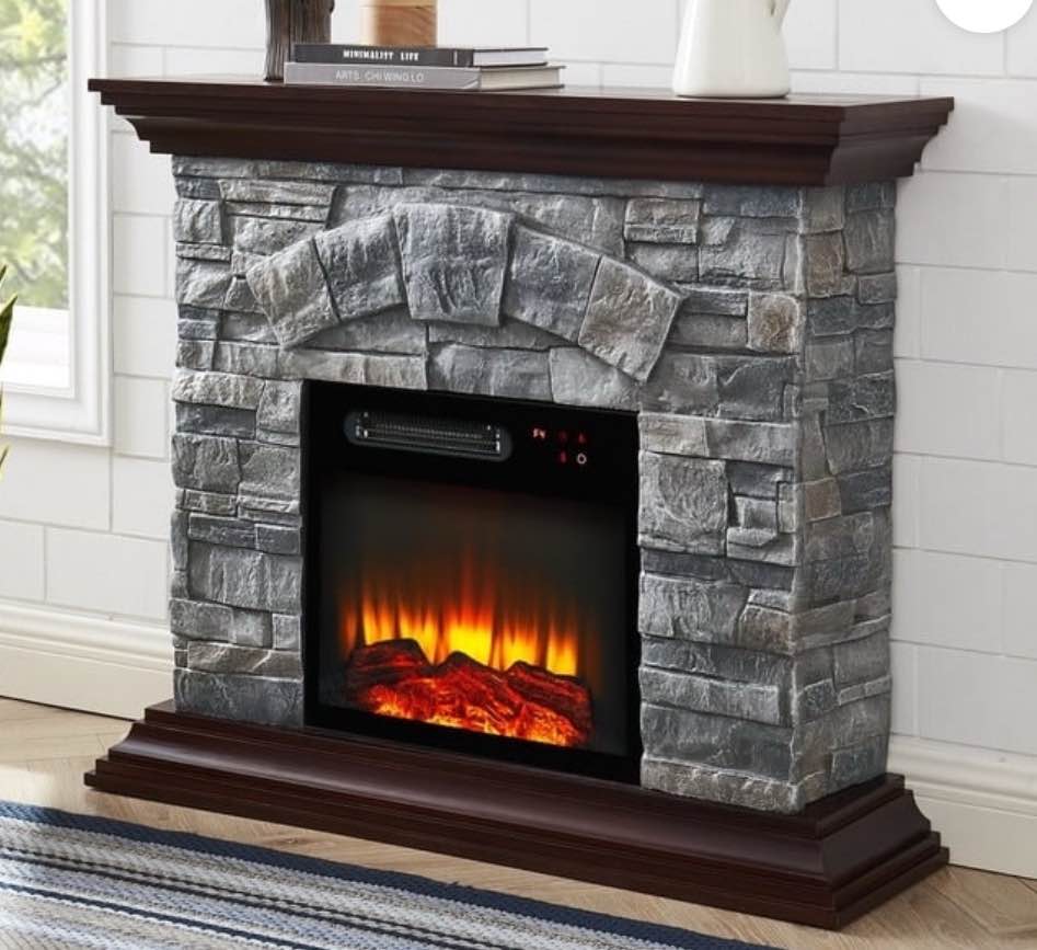 FESTIVO 40 in. Faux Stone Freestanding Electric Fireplace - 40" in Width Tuscan Walnut