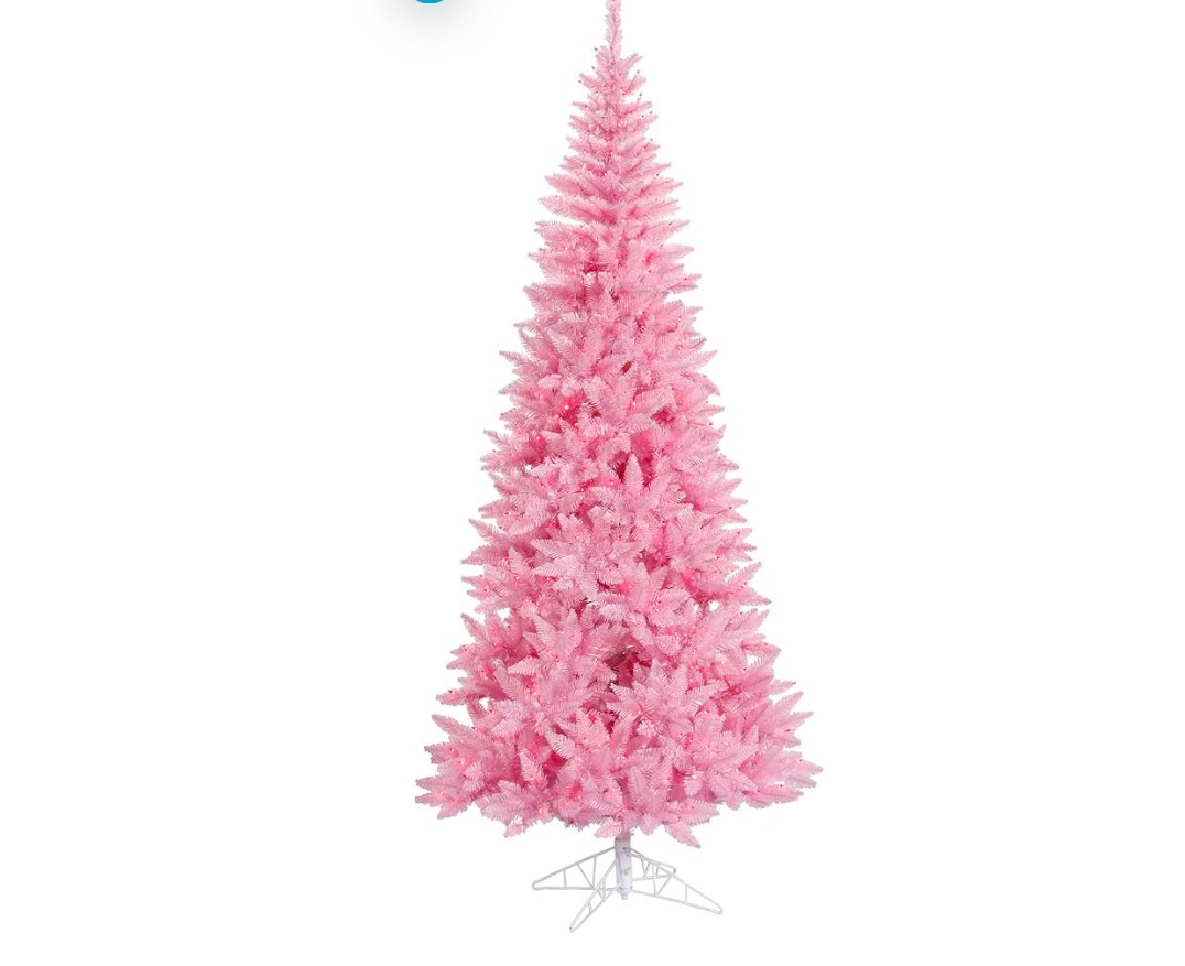 Vickerman 7.5' Pink Fir Slim Artificial Christmas Tree, Pink Dura-lit LED Lights - Faux Fir Christmas Tree - Seasonal Indoor Home Decor