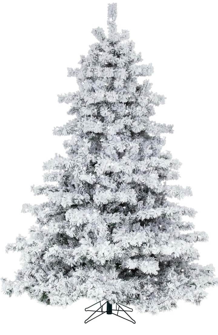 Vickerman Artificial 7.5' X 68" Indoor Flocked Alaskan Pine Christmas Tree - 900 Dura-Lit® Pure White Italian Mini Lights - 1495 PVC Tips ( incomplete box 1/2