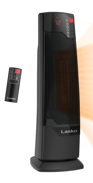 Lasko 22" 1500W Oscillating Ceramic Tower Space Heater with Remote, Black, CT22835, New