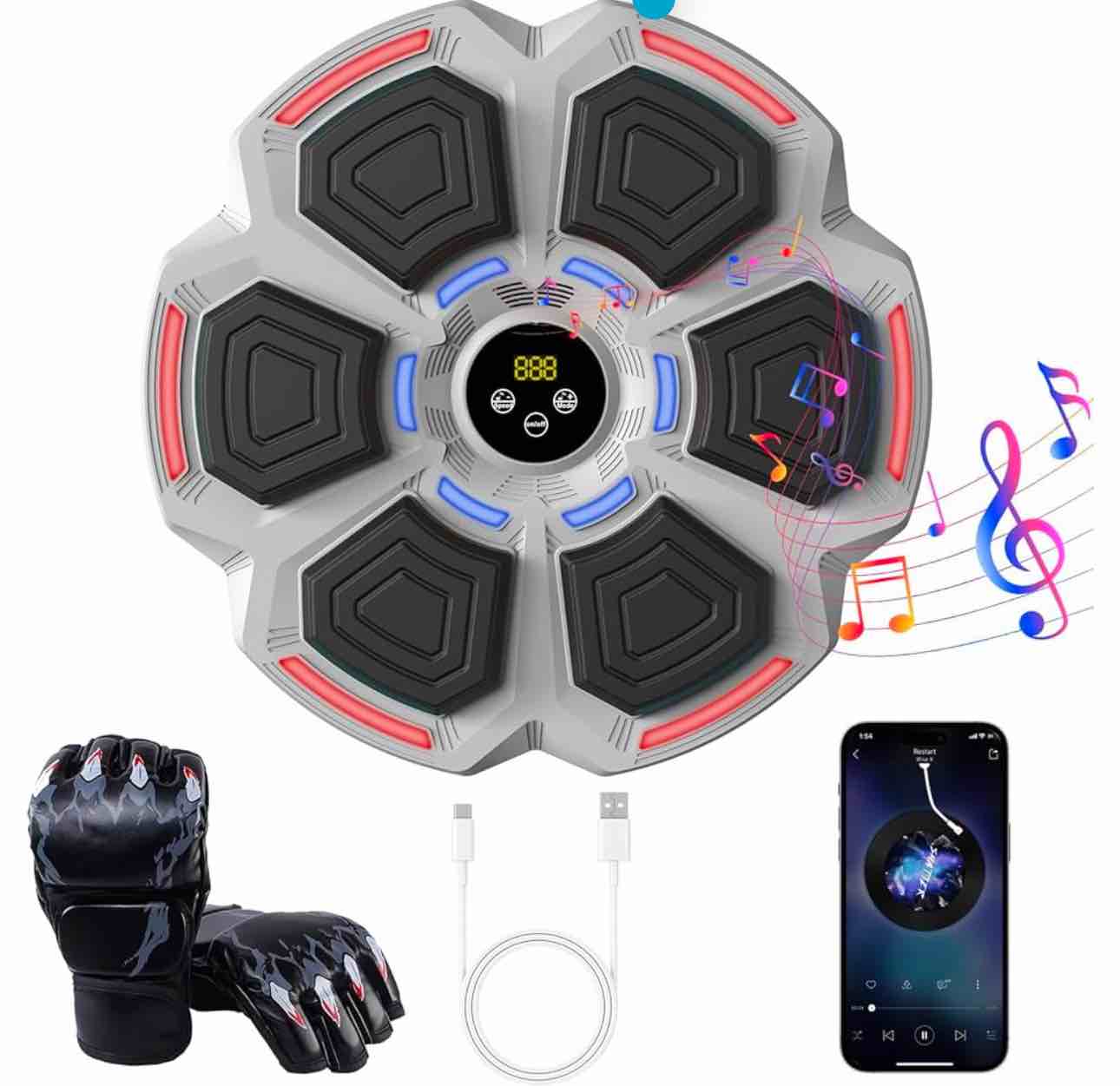 Music Boxing Machine for Adults,Music Boxing Machine with Boxing Gloves, Wall Mounted Music Boxing Trainer, Electronic Boxing Target Workout Punching Equipment for Home