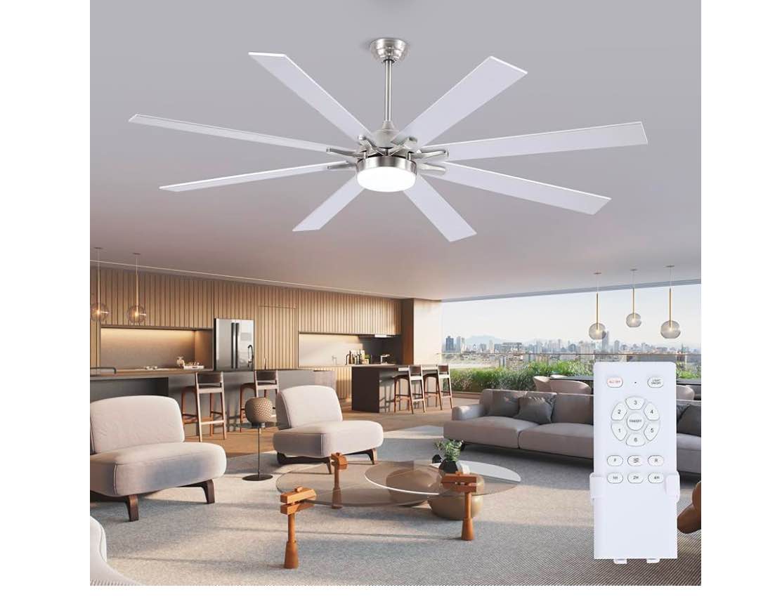 72 Inch Ceiling Fans with Lights and Remote, Modern Indoor Outdoor Large Ceiling Fan for Bedroom Living Room Patio Porch, 6 Speeds, Reversible Quiet Motor, Dual Finish Wooden Blades, Nickel