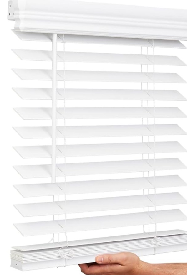 Lotus & Windoware Cordless, 2 Inch Faux Wood Blind, 35.5" Wide x 60" Long, Window Blinds, Blinds & Shades, Blinds for Indoor Windows, Smooth, Bright White, (Actual Size - 35" x 60")