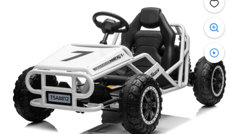 Track Seven 24V Kids Electric Go Kart for Boys and Girls Ages 6-12, Outdoor Ride on Car Toys with 4 Big Wheels Drifting Car, Kids Vehicles with Gas and Brake Pedal, Wide Seat, Powerful Motors white