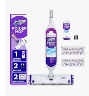 Swiffer PowerMop Multi-Surface Mop Kit for Floor Cleaning, Includes PowerMop, 2 Mopping Pad Refills, 1 Cleaning Solution with Fresh Scent and 2 Batteries
