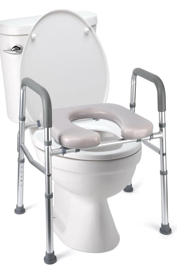 Raised Toilet Seat, 350LB Stand Alone Homecare Commode Bathroom Assist Frame for Elderly, Handicapped, Disabled, Adjustable Height, Padded Seat