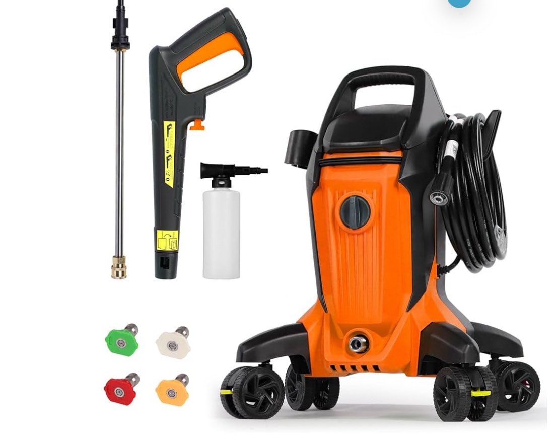 Electric Pressure Washer, 4000 PSI 2.8 GPM Pressure Washer with 4 Anti Tipping Wheels, Electric Power Washer with 4 Pressure Tips and 500 ML Foam Cannon for Home Garden Cleaning