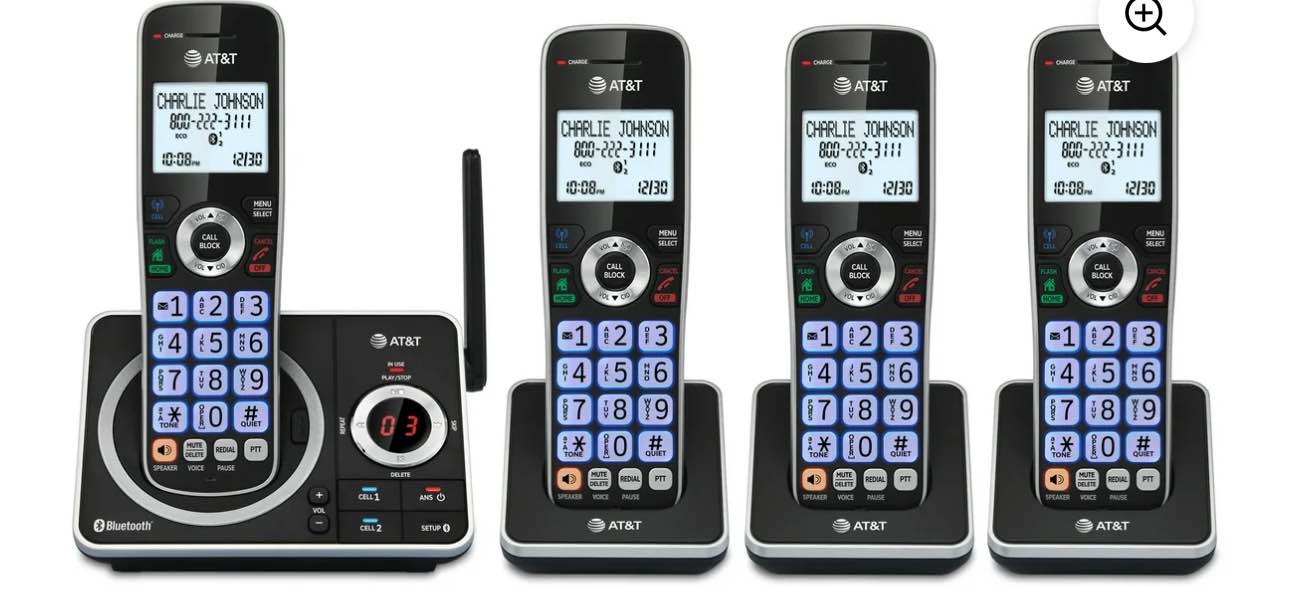 AT&T 4-Handset Expandable Cordless Phone with Unsurpassed Range, Bluetooth Connect to Cell, Smart Call Blocker and Answering System, DLP72412 (Black)