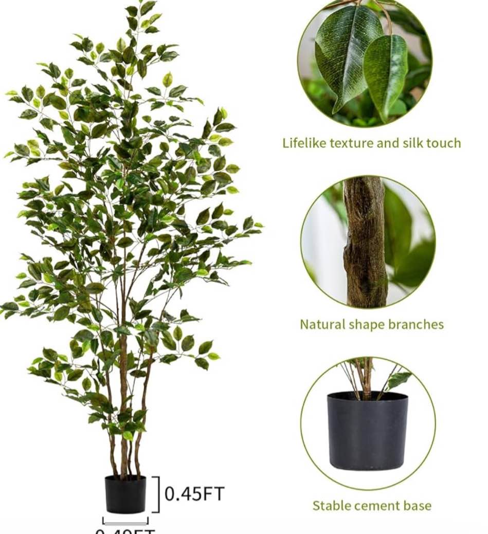 6ft Artificial Ficus Tree-Artificial Plants Indoor,Faux Tree,Tall Fake Plants Indoor Fake Tree Artificial Trees for Home Decor Indoor,Living Room Corner Decor