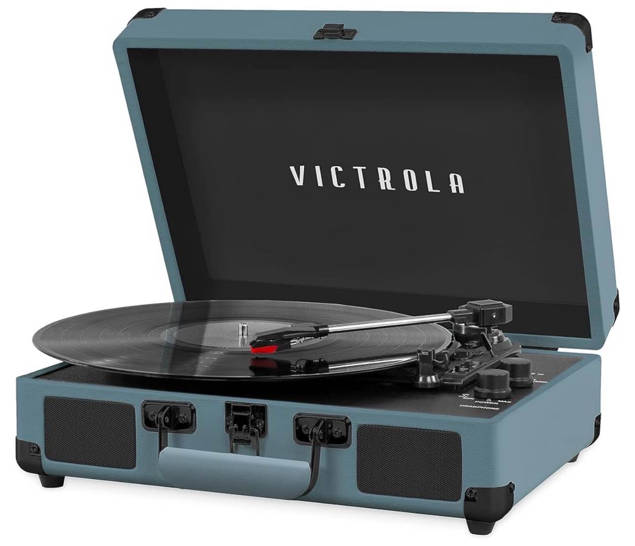 Victrola Vintage 3-Speed Bluetooth Portable Suitcase Record Player with Built-in Speakers | Upgraded Turntable Audio Sound|Smoky Blue, Model Number: VSC-550BT-SMB