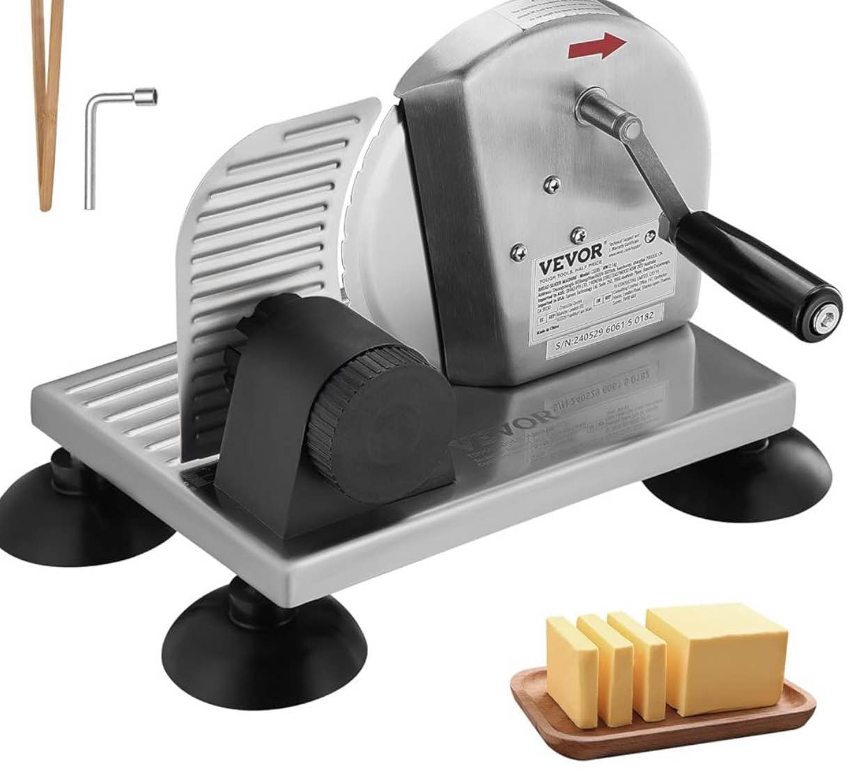 VEVOR Manual Bread Slicer, 0-6" Adjustable Thickness Cheeser Butter Cutting, Micro-Serrated Stainless Steel Blade, Aluminum Alloy Commercial Cheese Slicer for Kitchen, Restaurant, Bakery, Party