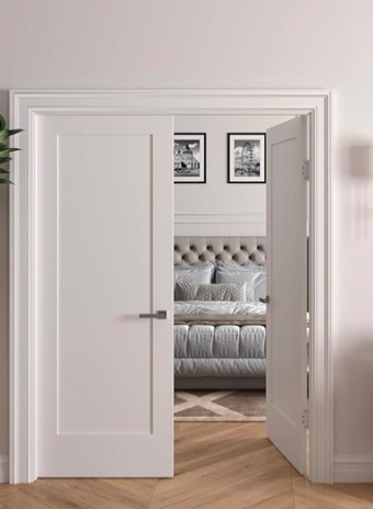 56 in. x 80 in. Solid Core Primed Double Prehung French Door with Catch Ball and Matte Black Hinges ( Frame only)