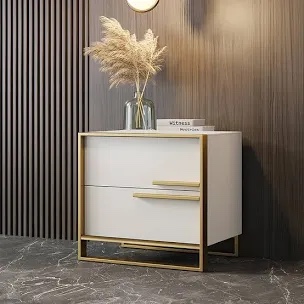 Vondell 2 - Drawer Nightstand in White/Golden