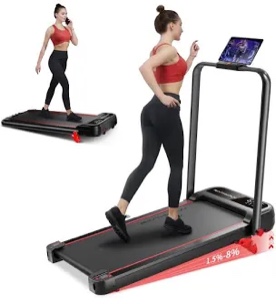 RHYTHM FUN Incline Foldable Treadmill, Walking Pad with Handle Bar 3 Level Incline, 300 Lbs Portable Treadmill for Home Office, Under Desk Compact Treadmill with LED Display Remote Control & APP