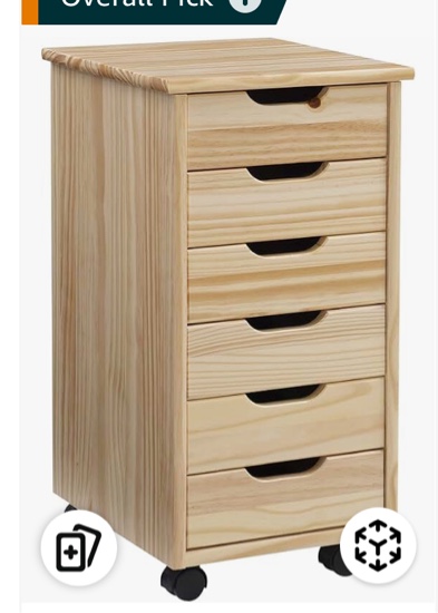 Linon Home Decor Products Six Drawer Storage, Natural Rolling Cart