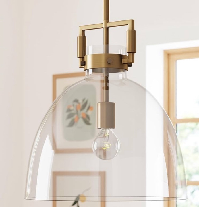 Leigh Glass Dome Pendant Ceiling Light, Adjustable Height - Nathan James: Industrial Elegance, Clear Shade