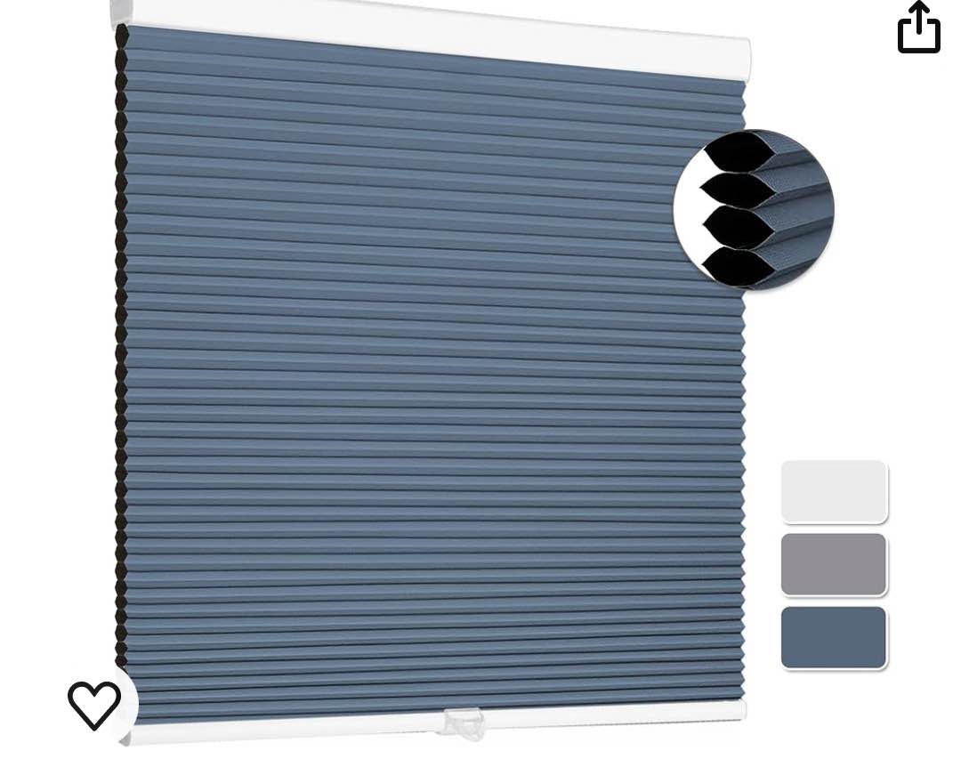 Cellular Shades Blackout Blinds Cordless Honeycomb Window Shades for Bedroom, Blinds for Window and Door, Home and Office, Blue, 31" W x 64" H