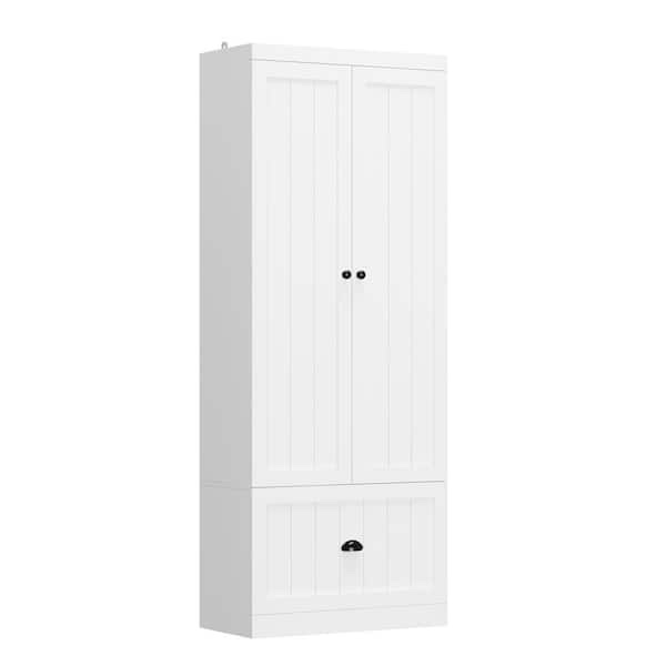 FUFU&GAGA 70.9 in. H x 86.8 in. W, White Wood Shoe Storage Bench, Coat Hanger & Wardrobe 3-IN-1 (Shoe Storage & Wardrobe)