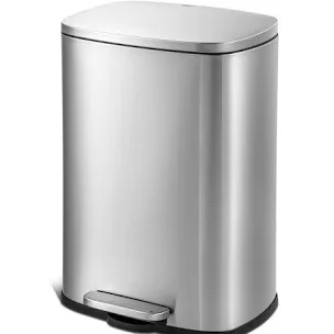 QUALIAZERO 50L/13Gal Heavy Duty Hands-Free Stainless Steel Commercial/Kitchen Step Trash Can, Fingerprint-Resistant Soft Close Lid Trashcan, 50L / 13 GAL