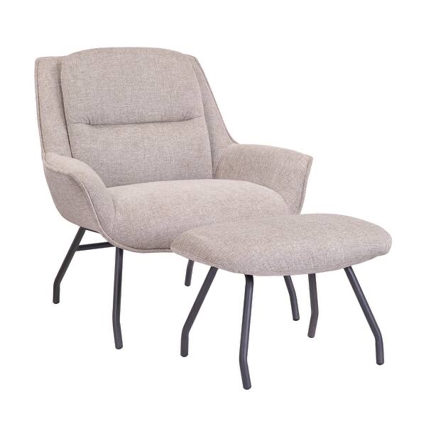 Porthos Home Alson Fabric Accent Chair and Ottoman Set with Steel Legs - Grey