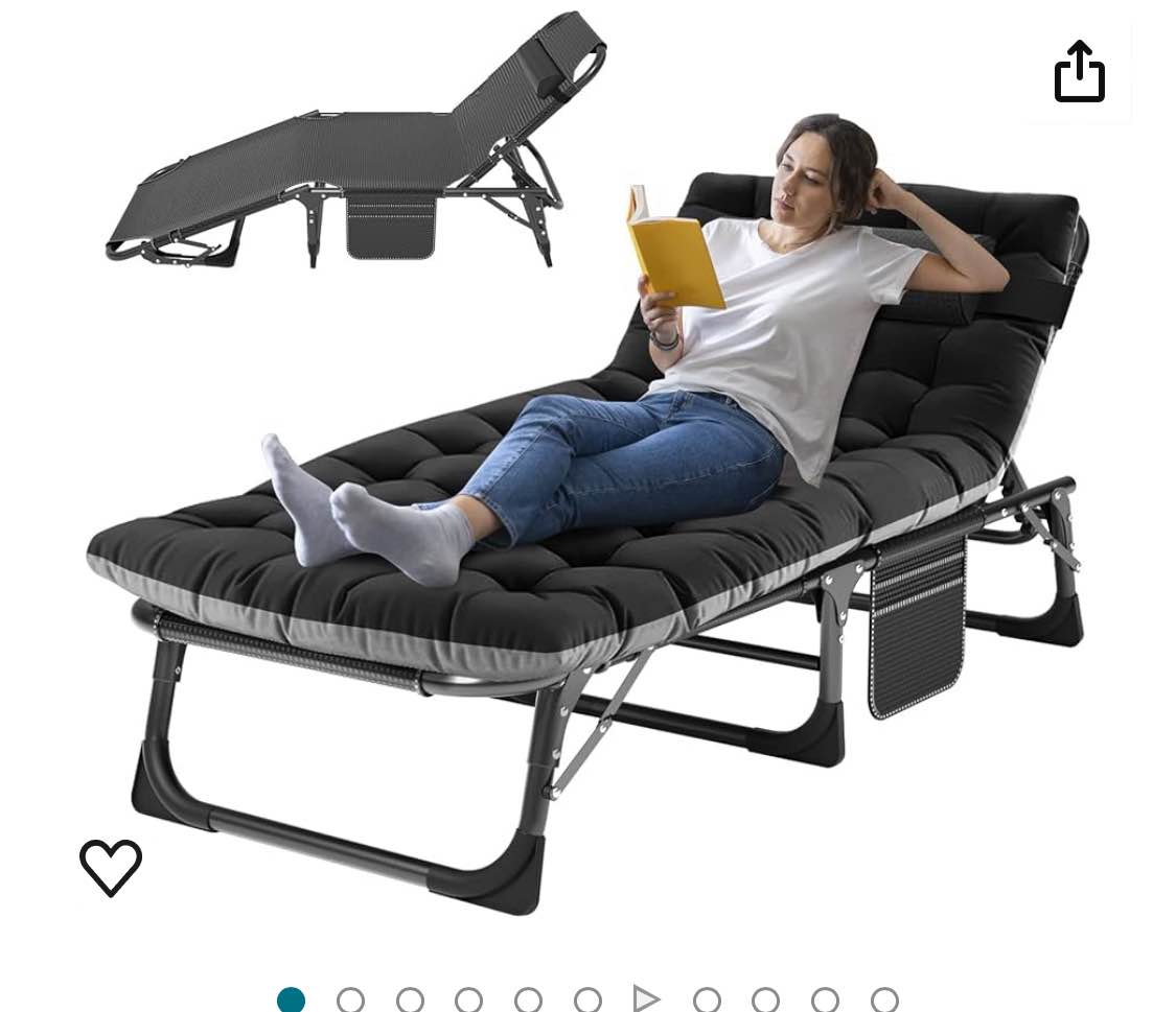 ABORON 5 Positions Camping Cots for Adults,Outdoor Folding Sleeping Cot/Mat,Folding Chaise Lounge Chair with Pillow,Portable Reclining Chair for Beach Lawn Camping Pool,Sunbathing Chairs