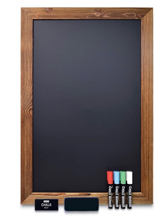 Magnetic Wall Chalkboard Sign X Large Size 20 x 30 Rustic Wood Frame Vertical or Horizontal Wall Mount Includes 4 Chalk Markers + Chalk and Eraser by Better Office Products (Rustic Brown)