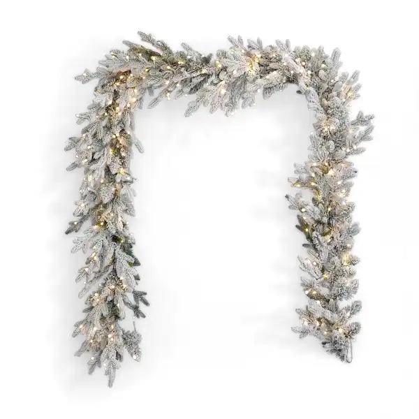 Dandan Flocked Pre-Lit Artificial Pine Garland 9ft (Plug-in)