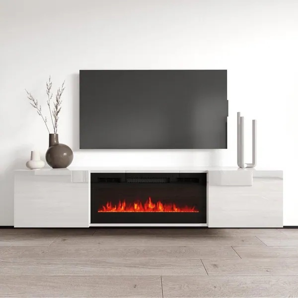 Fireplace only!!!! Cali EF Wall Mounted Electric Fireplace Modern 72" TV Stand - White