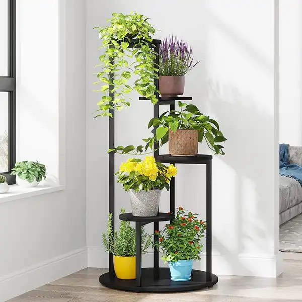 4-Tier Plant Stand Indoor, Tall Wood Plant Shelf Holders - Black