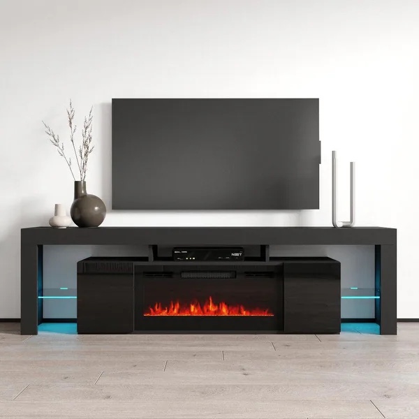Soleo BL-EF Electric Fireplace 79" TV Stand - Black