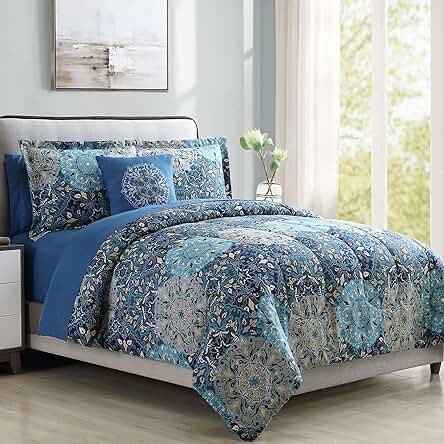 Amrapur Overseas | Granada Collection 8-Piece Printed Reversible Microfiber Comforter Set (Full)